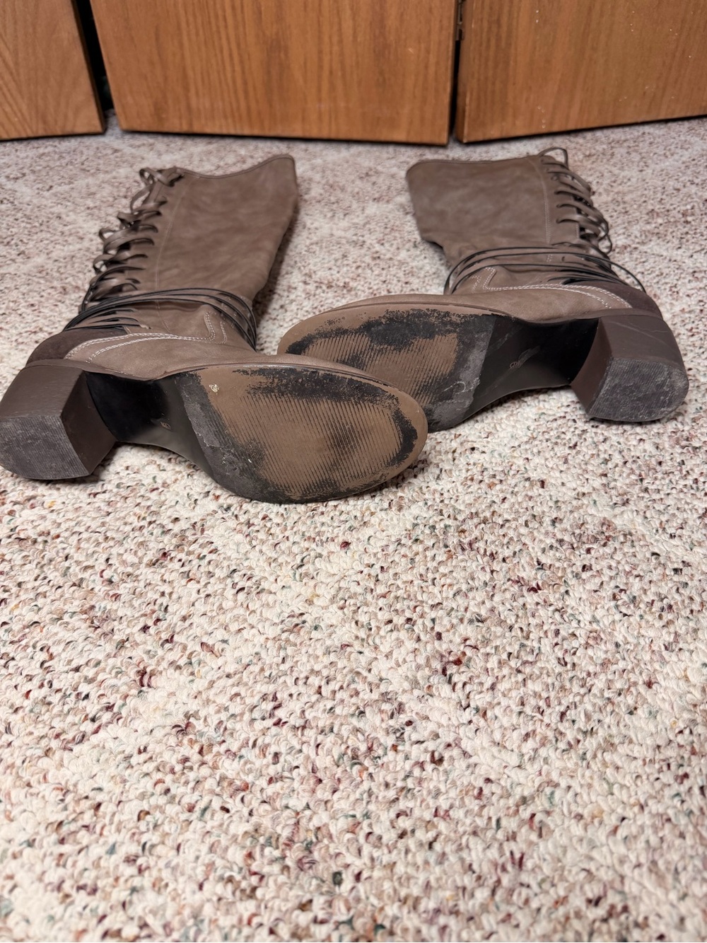 Taupe Lace-Up Knee-High Women’s Boots - Picture 7 of 7